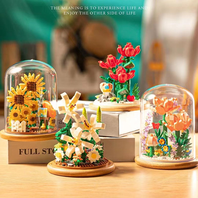 Yu Gao Building Blocks Flower Potted Rose Assembled Eternal Flowers Small Particle Building Blocks Creative Desktop Ornaments Toys - Image 4